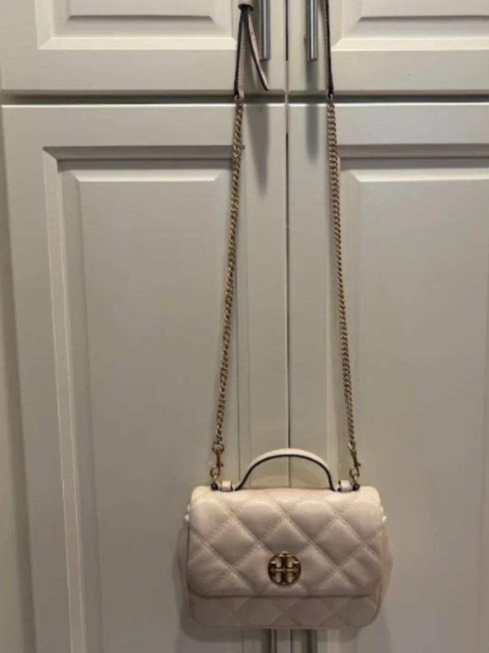 Tory Burch White Leather Quilted Shoulder Bag